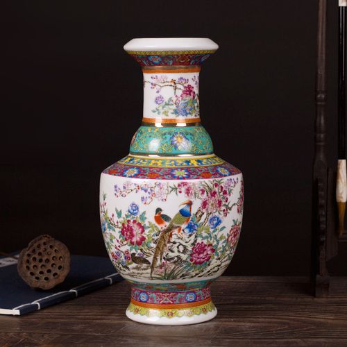 仿古珐琅彩陶瓷花瓶景德镇中式瓷器客厅家居装饰工艺品描金摆件